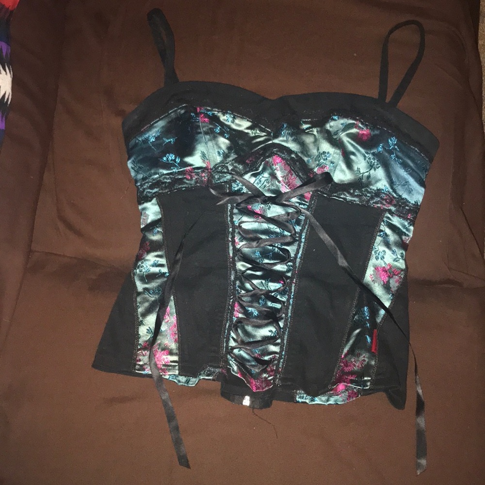 Tripp corset black turquoise blue pink zip back